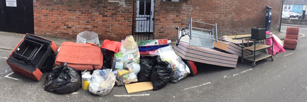 rubbish in a Gloucester street